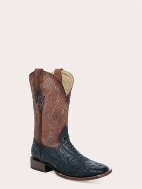 NEW CORRAL men's embroidery ostrich wide square toe cowboy boot in brown/ navy b